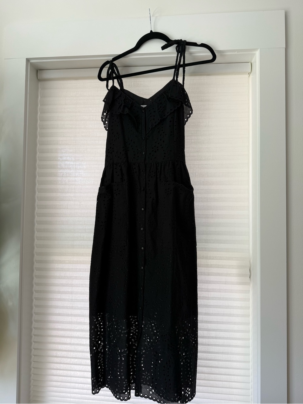 Emerson Fry Black Eyelet Midi Dress with Tie Straps